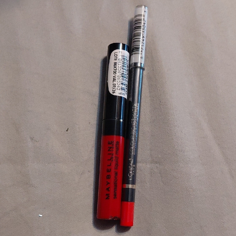 Maybelline Red Lipstick and L'Oreal Gray Eyeliner Set